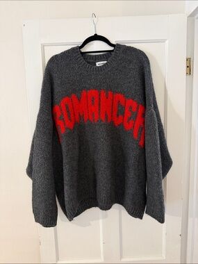 Weekday Gray & Red 'ROMANCER' oversized Crewneck Sweater